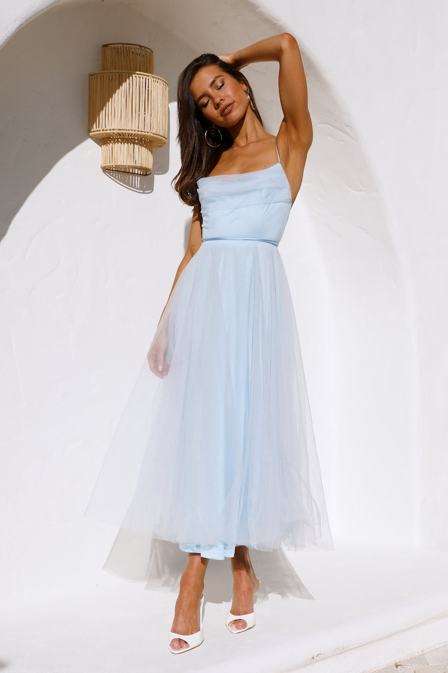 Signal My Way Tulle Midi Dress Blue