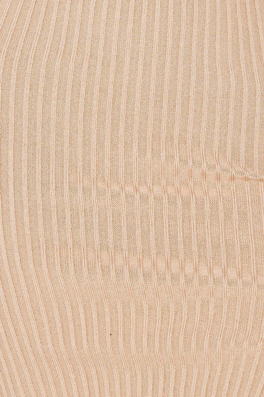 Winter Ice Ribbed Off Shoulder Midi Dress Tan