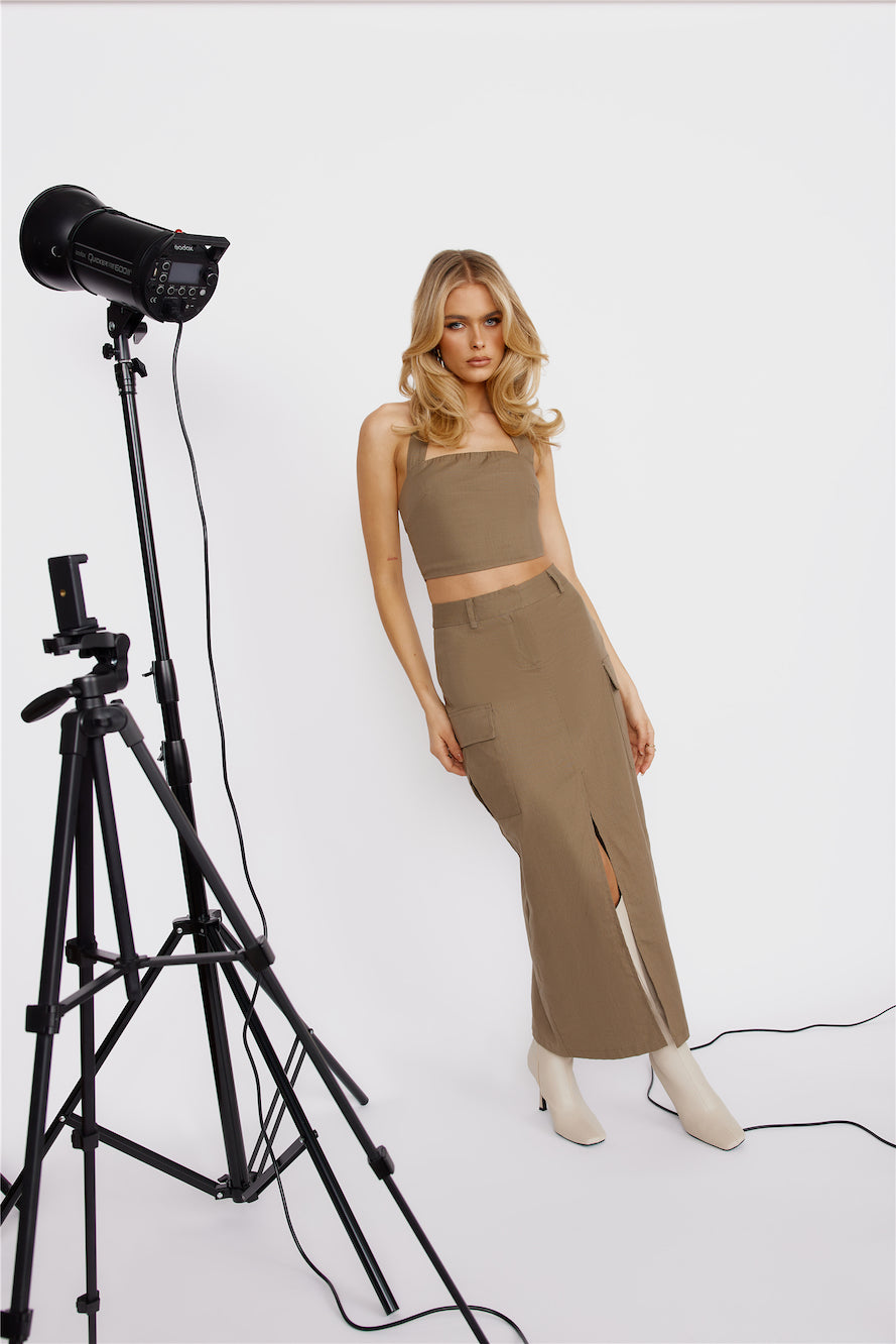 Fashionistas Only Cargo Midi Skirt Khaki
