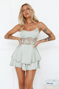 Sweet Lips Satin Romper Sage