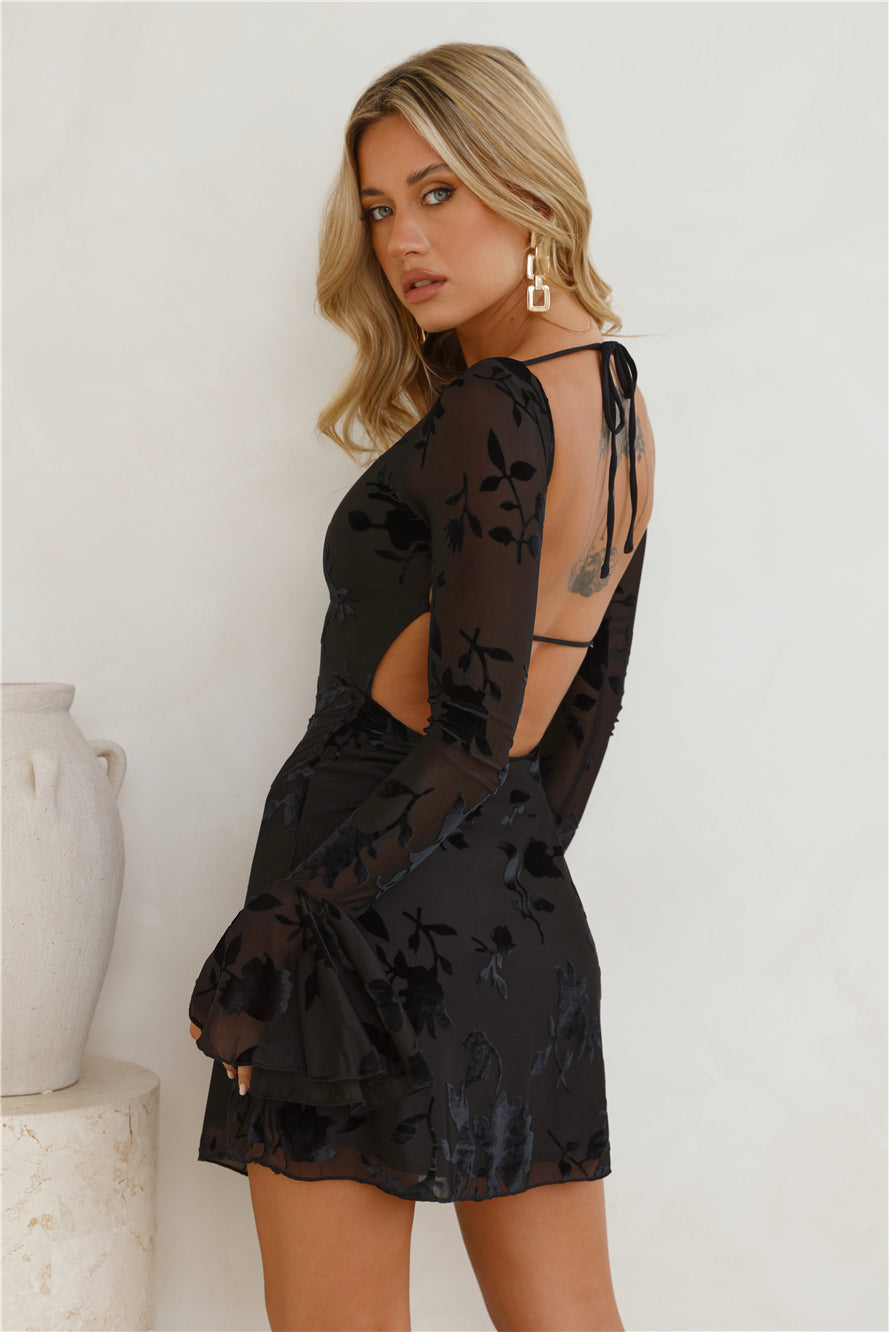 Golden Moon Long Sleeve Mini Dress Black