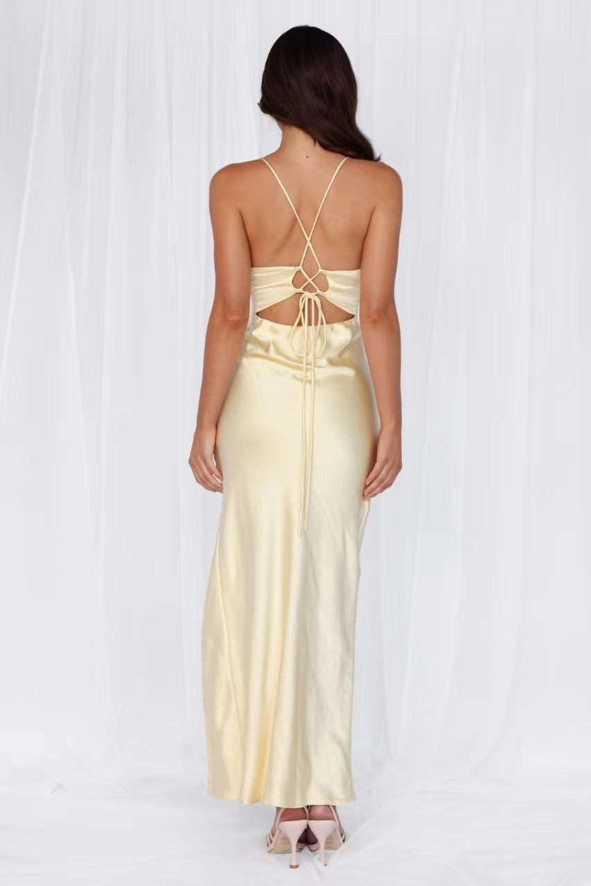 HELLO MOLLY The Sophia Satin Maxi Dress Yellow